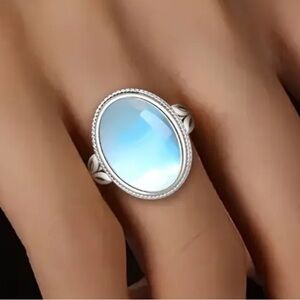 Pure 925 Silvery Moonstone Synthetic Gemstone Elegant Ring.